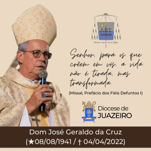 Nota oficial de Pesar pelo falecimento de Dom José Geraldo da Cruz, Bispo emérito da Diocese de Juazeiro
